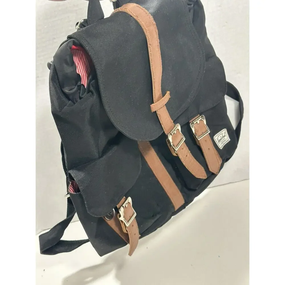 Herschel Supply Co Black w Brown Leather Close Dawson Backpack Bookbag Bag Purse